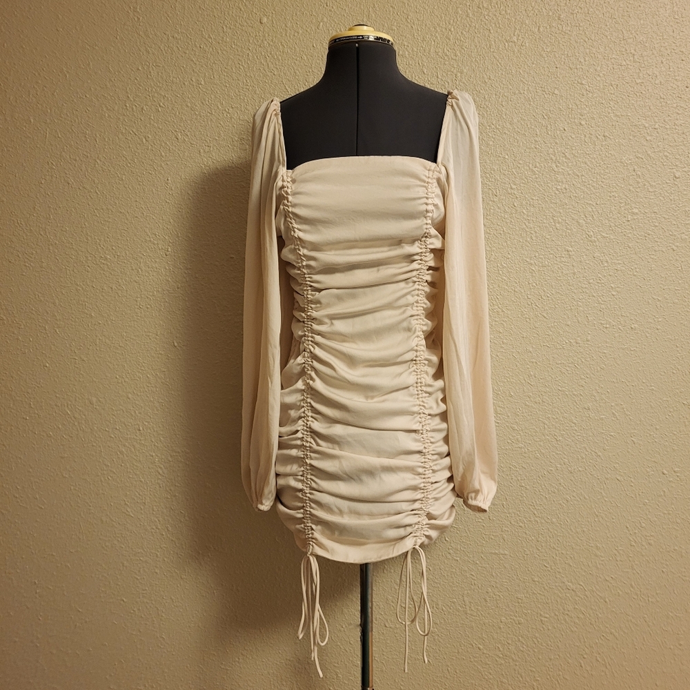 Mable Cream Ruched Drawstring Dress Size Medium